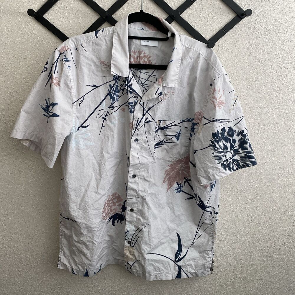 Baldwin Floral Button Down Shirt - White and Navy